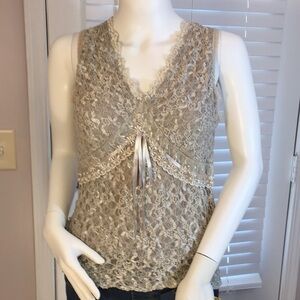 Merona Silver Gray Lace Sequin Party Cocktail Sleeveless Top Blouse Size M